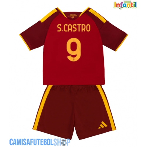 Camisa de time de futebol AS Roma Santiago Castro #9 Replicas 1º Equipamento Infantil 2026-27 Manga Curta (+ Calças curtas)